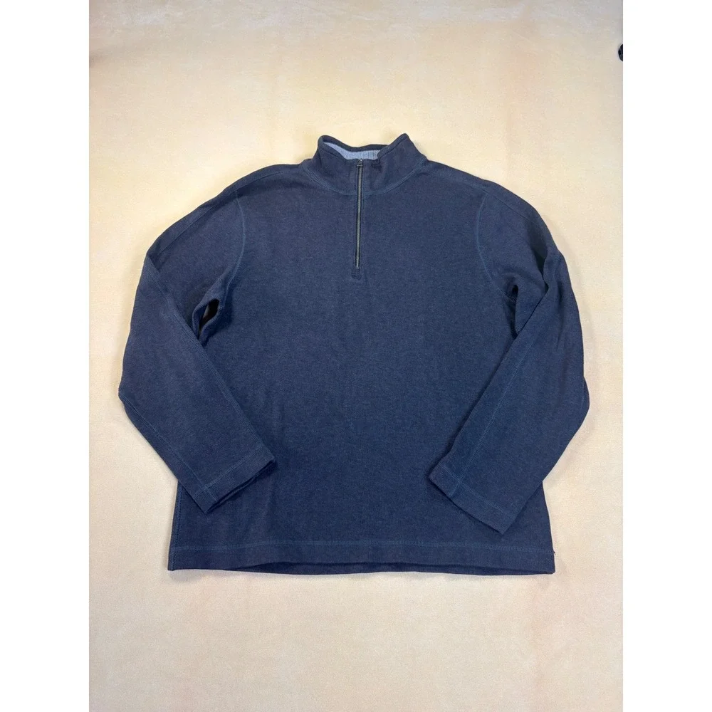 Banana Republic Mens Quarter Zip Pullover Dark Grey Cotton Knit Large